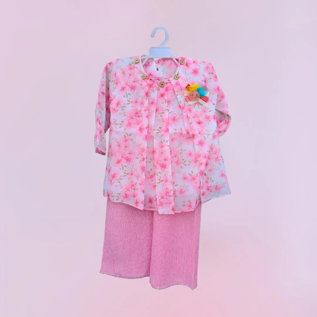 Fancy Wedding Party 2 Pcs Girl's Raw Silk Printed Shirt And Trouser Suit🛍