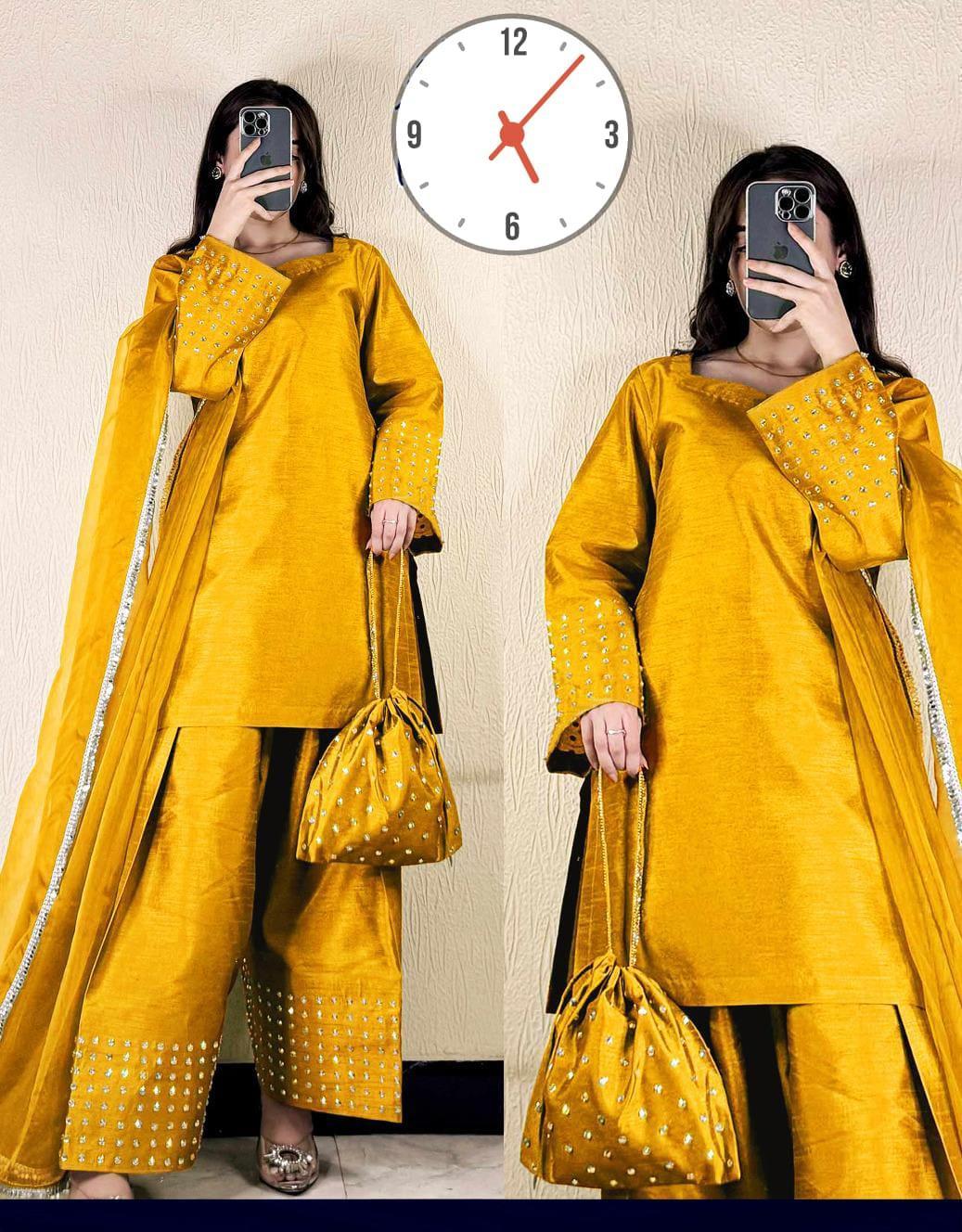 Elegant Maroon Shamoz Silk Women's Stitched Suit 4-piece set